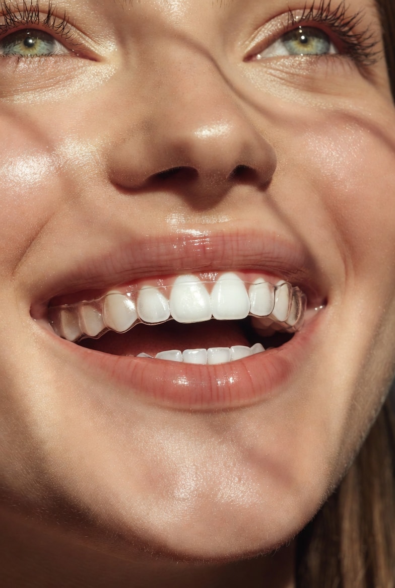 Patient smiling with Invisalign clear aligners — Carrollwood Smiles, Tampa FL